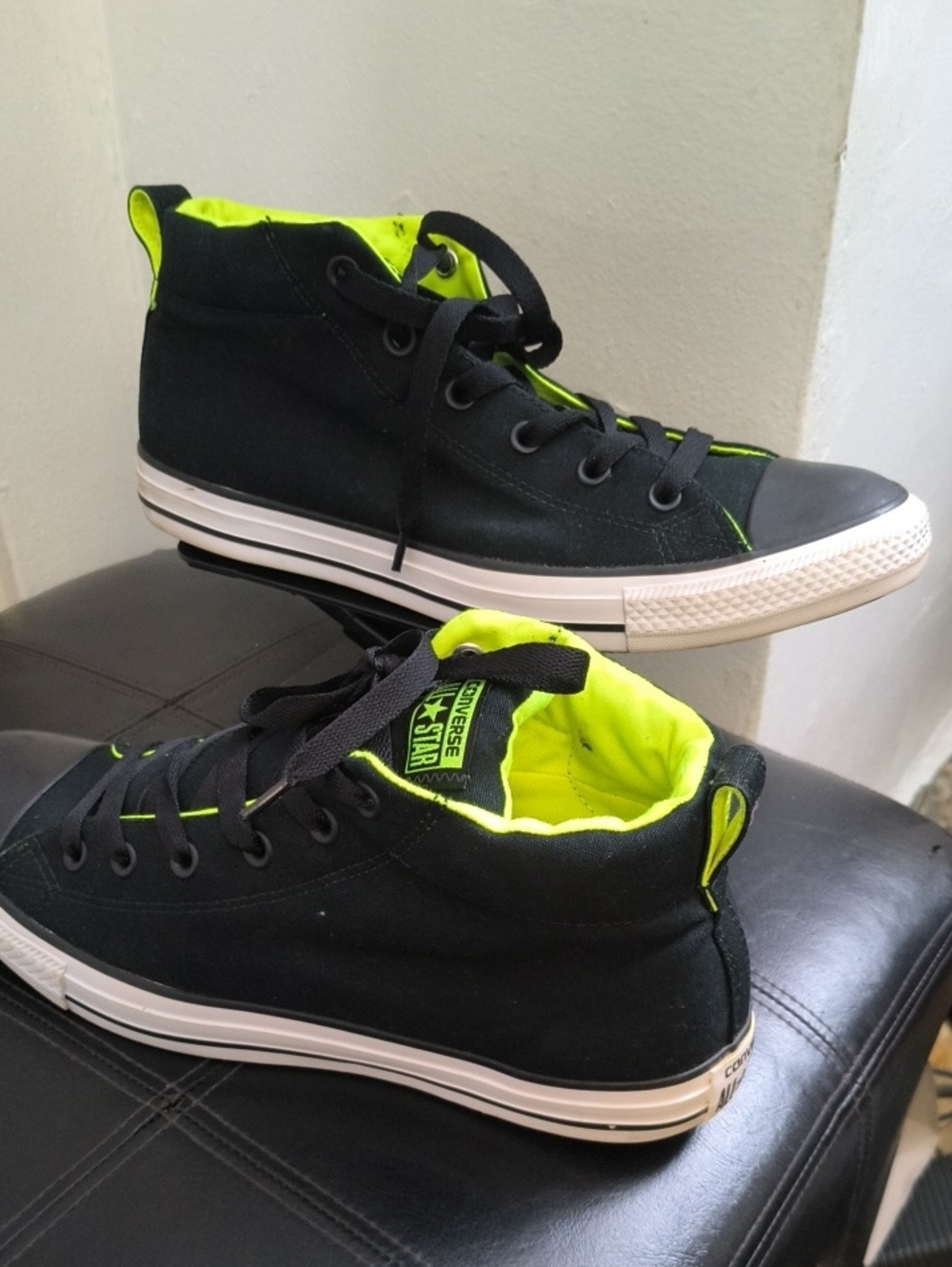 Converse Black Canvas High-Top Sneakers with Neon Yellow Lining